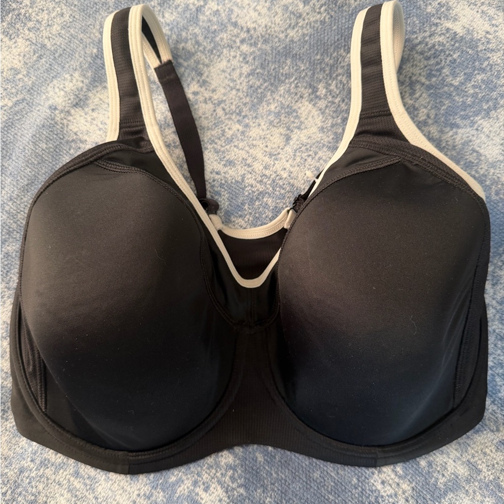 SYROKAN Black Sports Bra with White Contrast Trim Size 34G